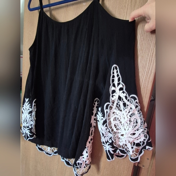 INC International Concepts Women Black Cold Shoulder Lace-Cuff Blouse Top XL - Picture 7 of 12